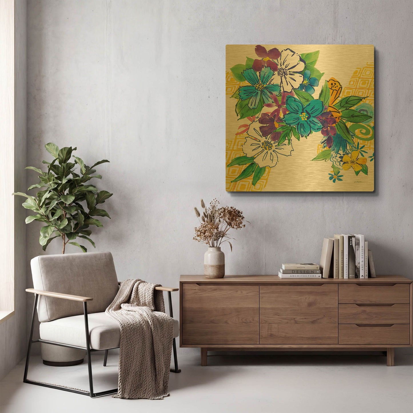 'Flower Power III' By Mike Schick Gold Metal Wall Art