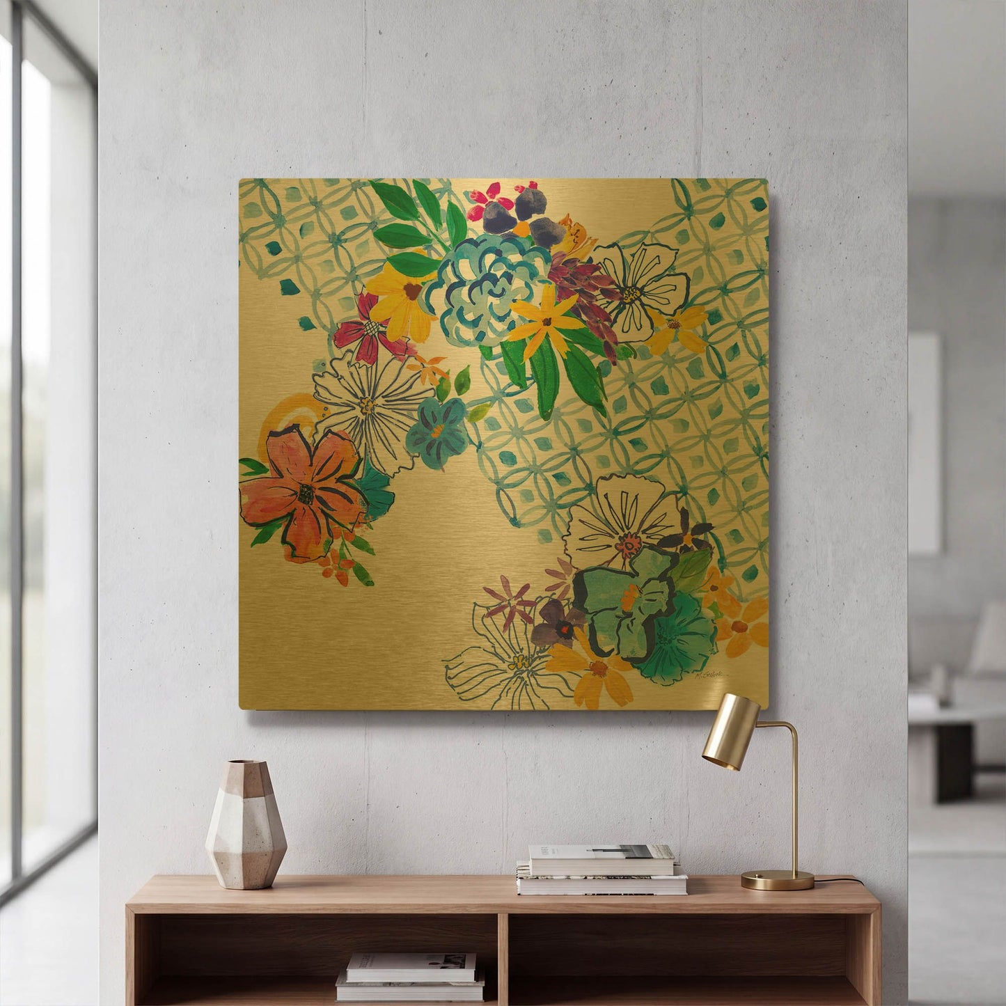 'Flower Power IV' By Mike Schick Gold Metal Wall Art