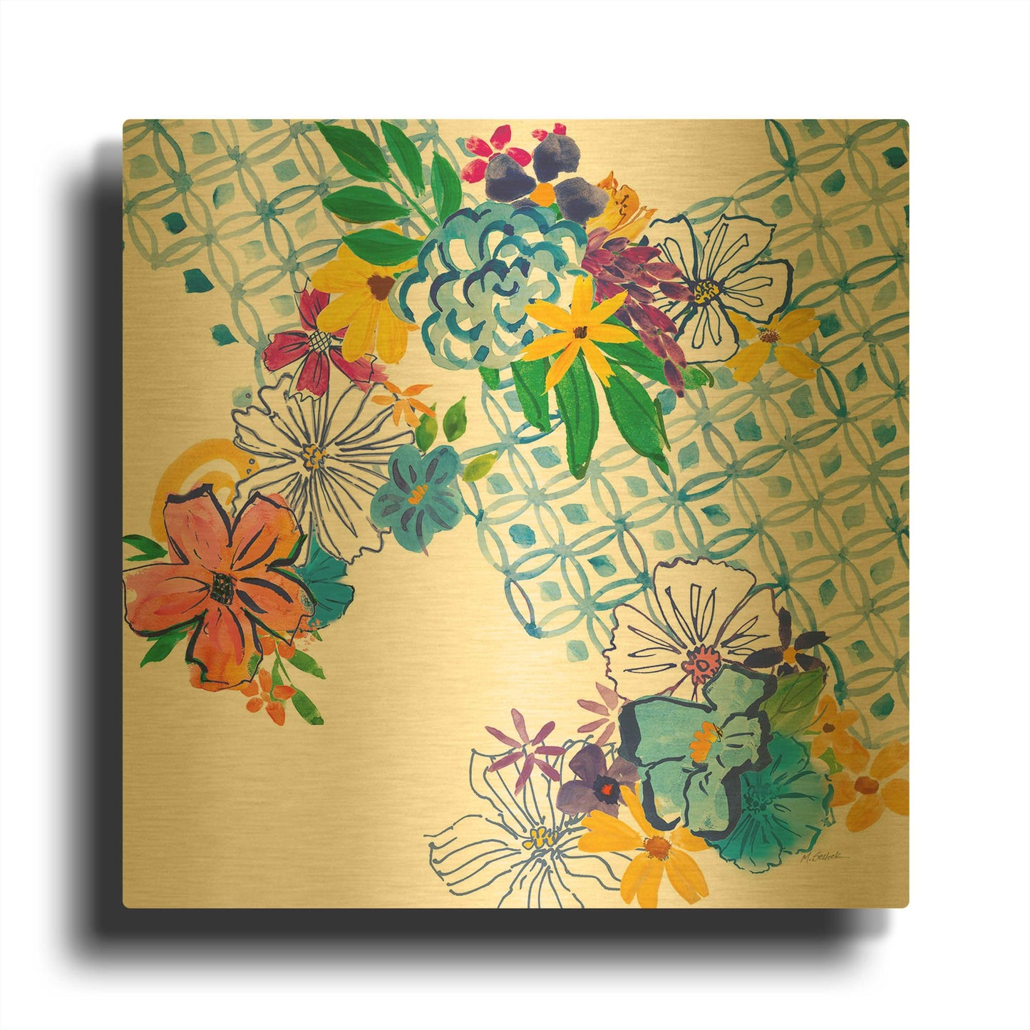 'Flower Power IV' By Mike Schick Gold Metal Wall Art