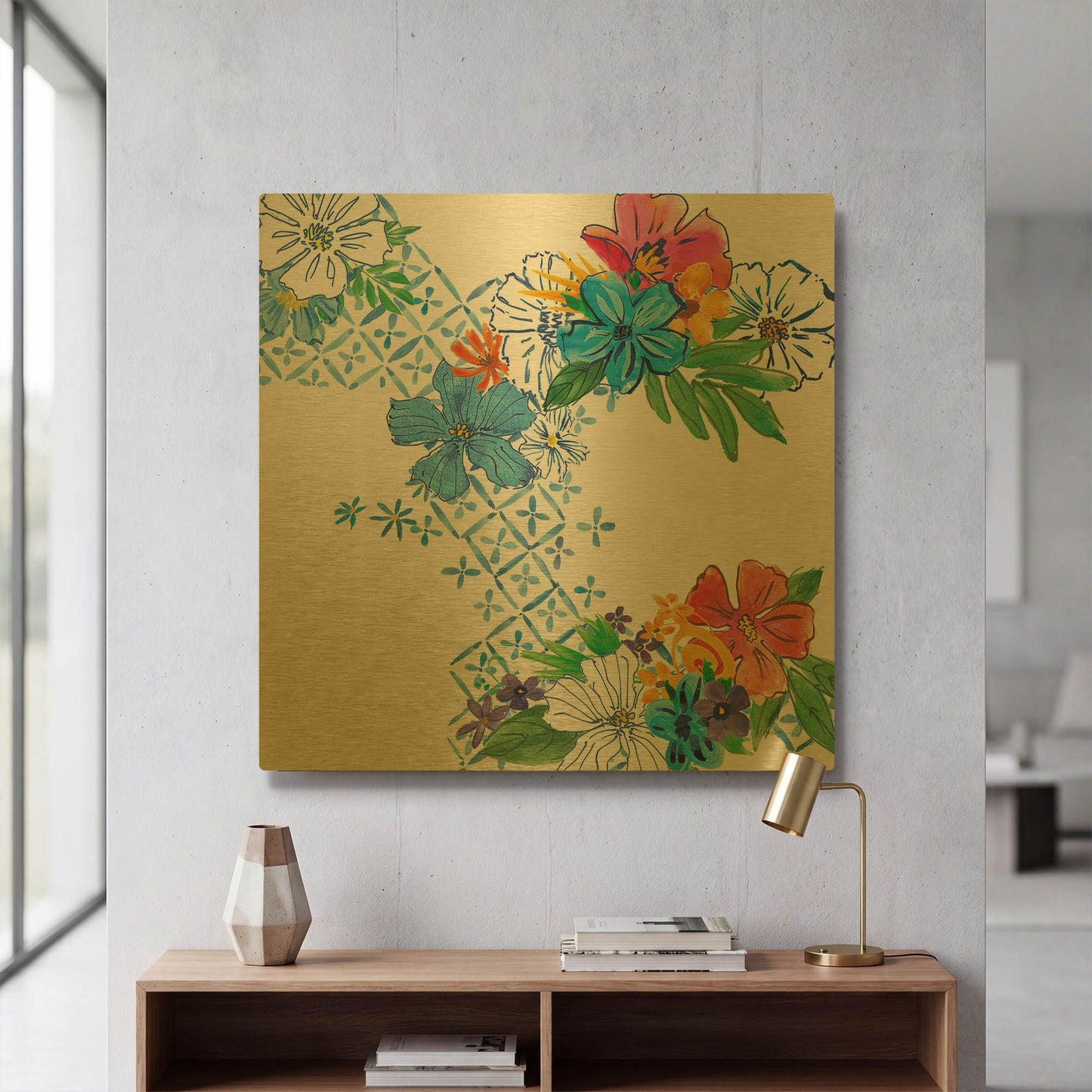 'Flower Power V' By Mike Schick Gold Metal Wall Art
