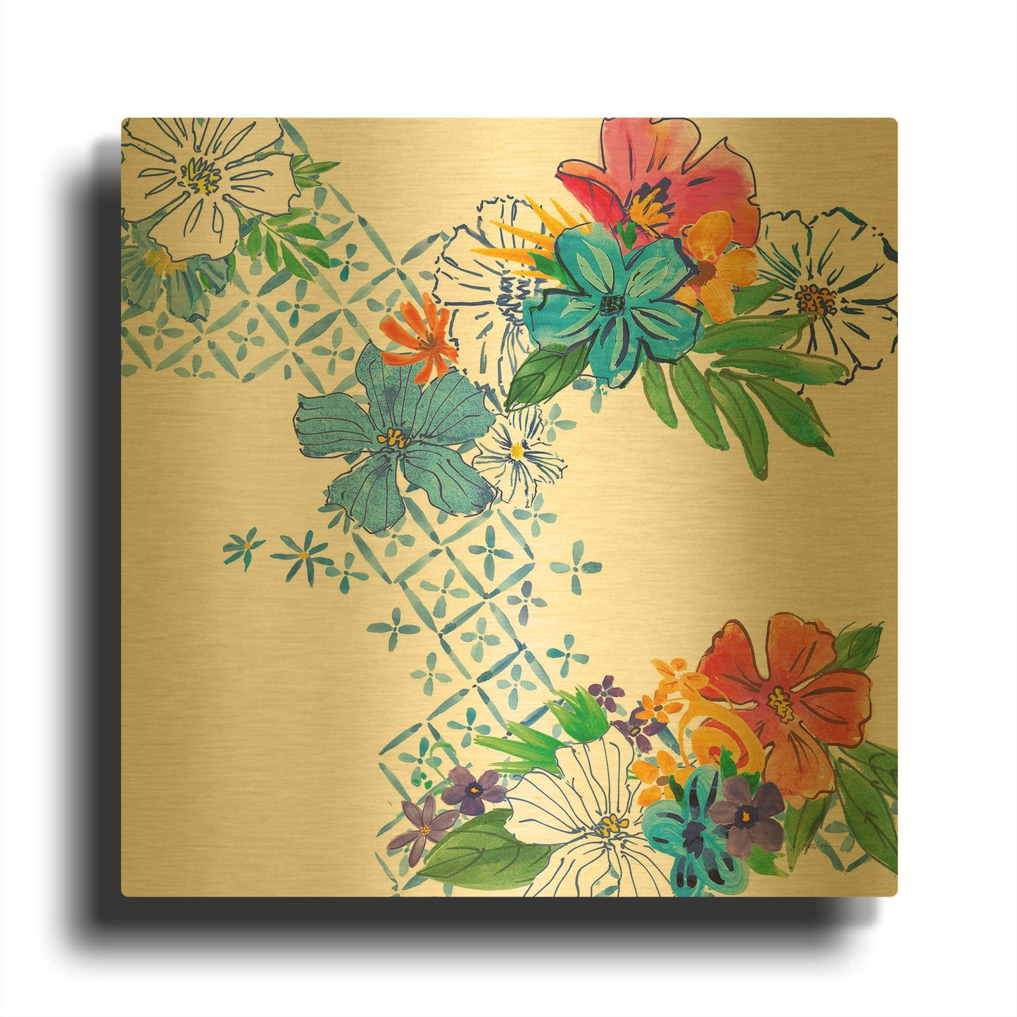 'Flower Power V' By Mike Schick Gold Metal Wall Art