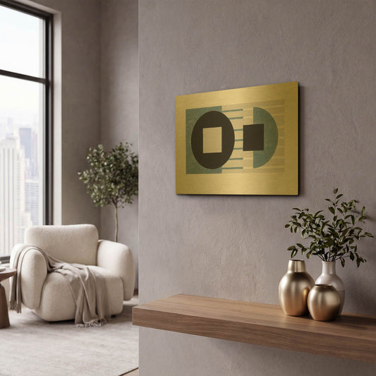 'Laterally Speaking Blue' By Mike Schick Gold Metal Wall Art