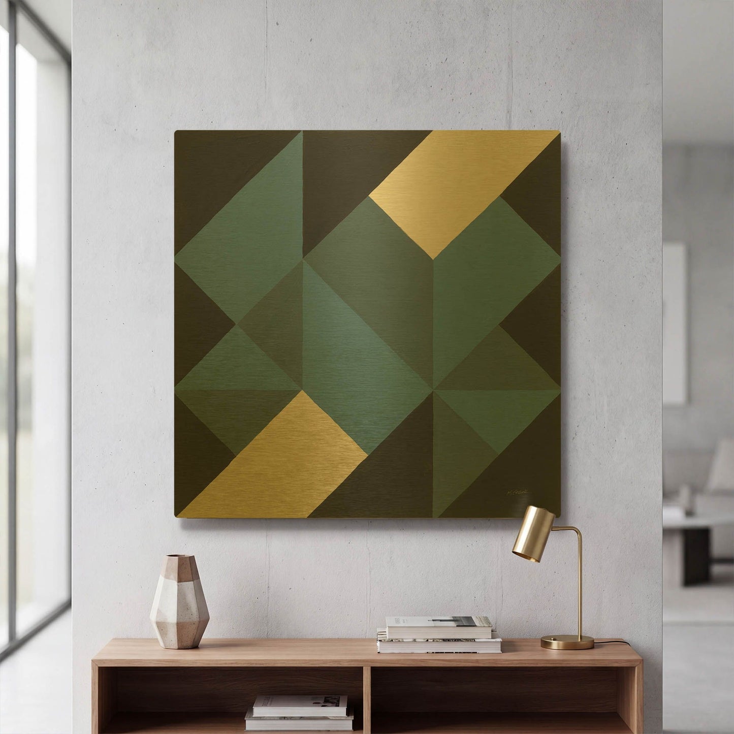 'Triangles I' By Mike Schick Gold Metal Wall Art