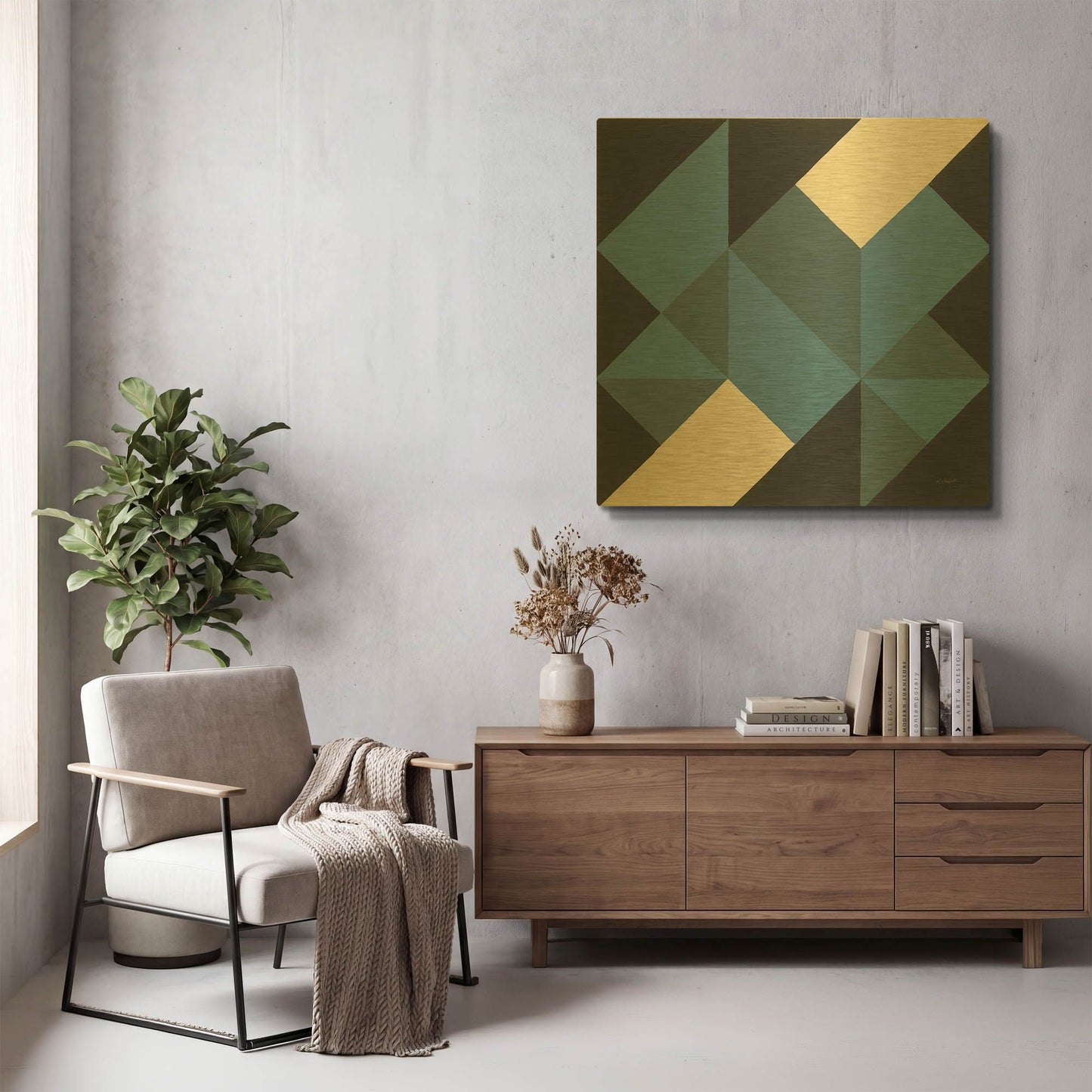 'Triangles I' By Mike Schick Gold Metal Wall Art