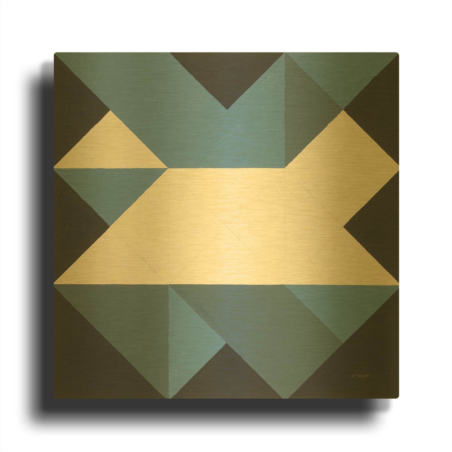 'Triangles III' By Mike Schick Gold Metal Wall Art
