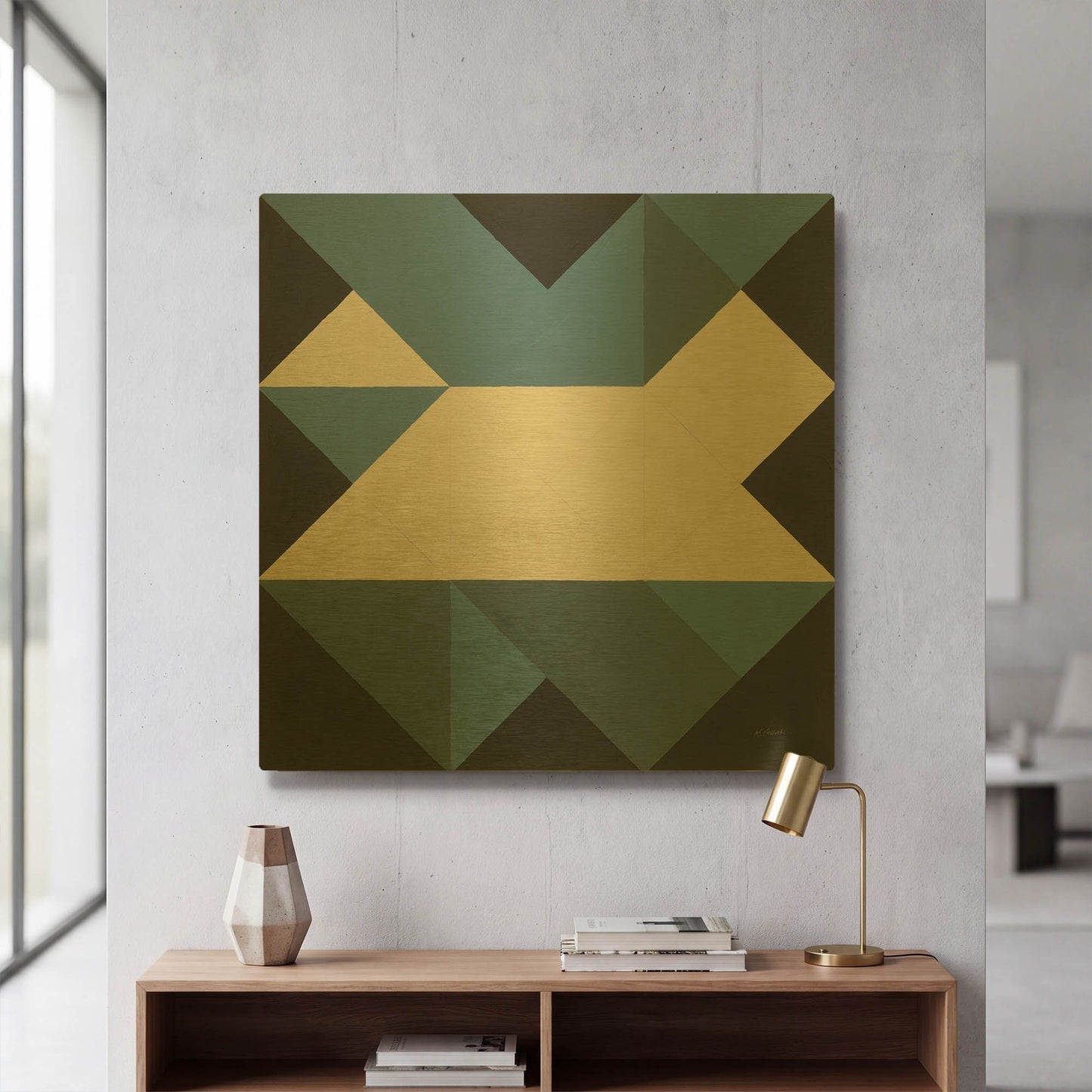 'Triangles III' By Mike Schick Gold Metal Wall Art