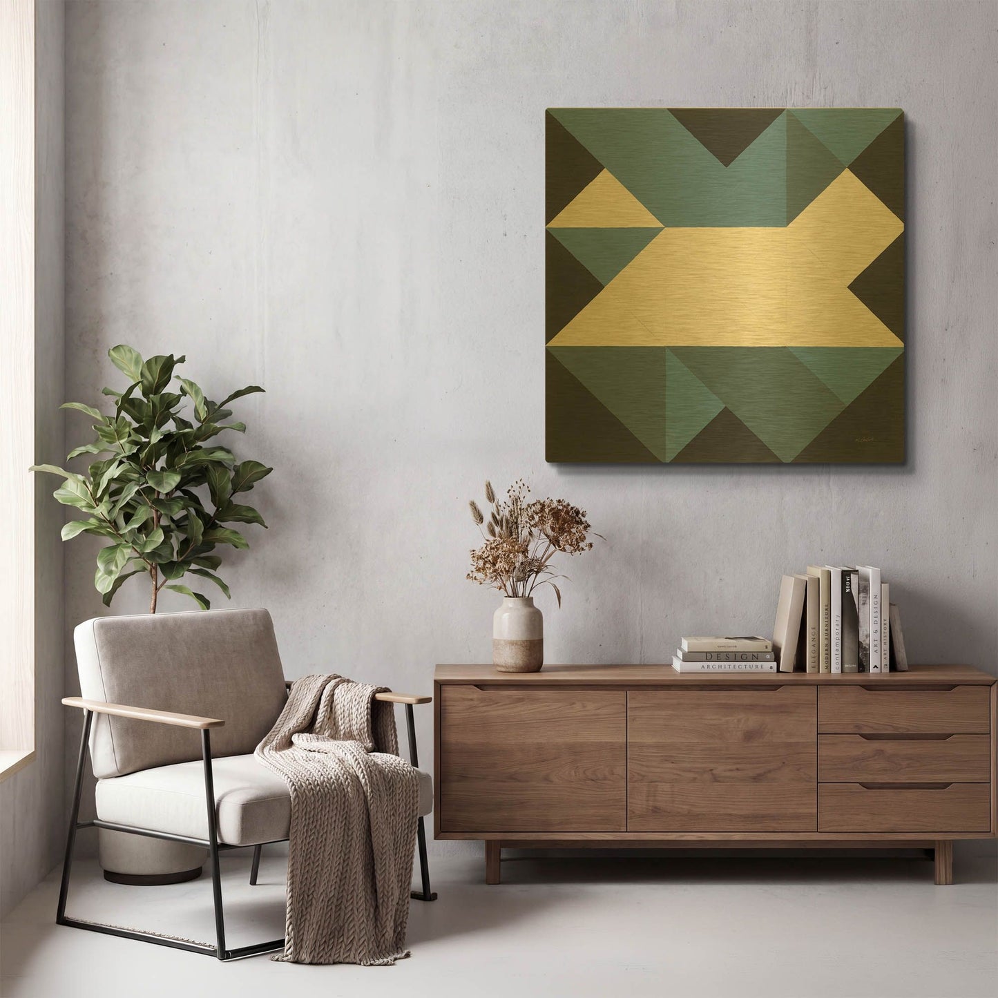 'Triangles III' By Mike Schick Gold Metal Wall Art