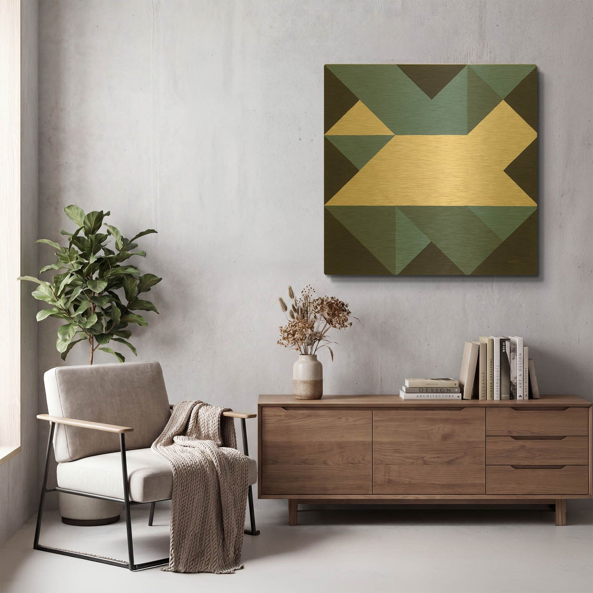 'Triangles III' By Mike Schick Gold Metal Wall Art