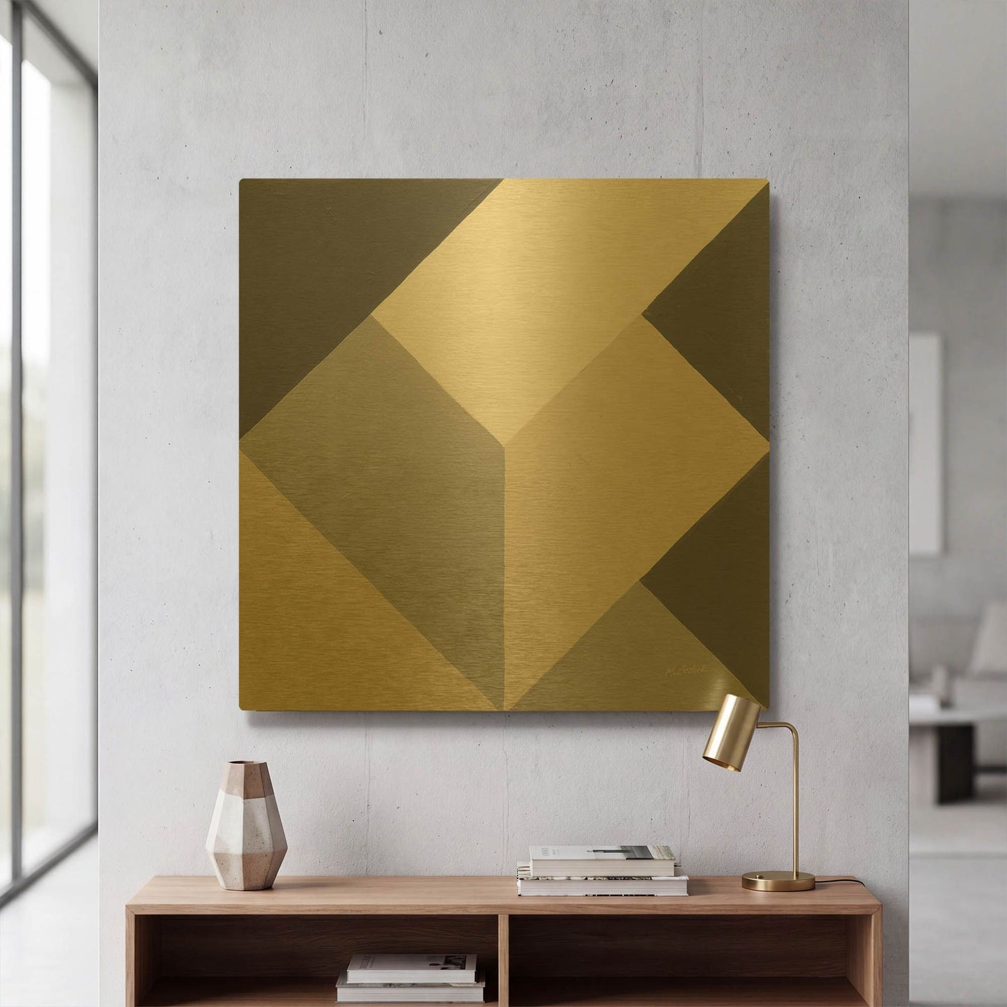'Triangles I Neutral Crop' By Mike Schick Gold Metal Wall Art