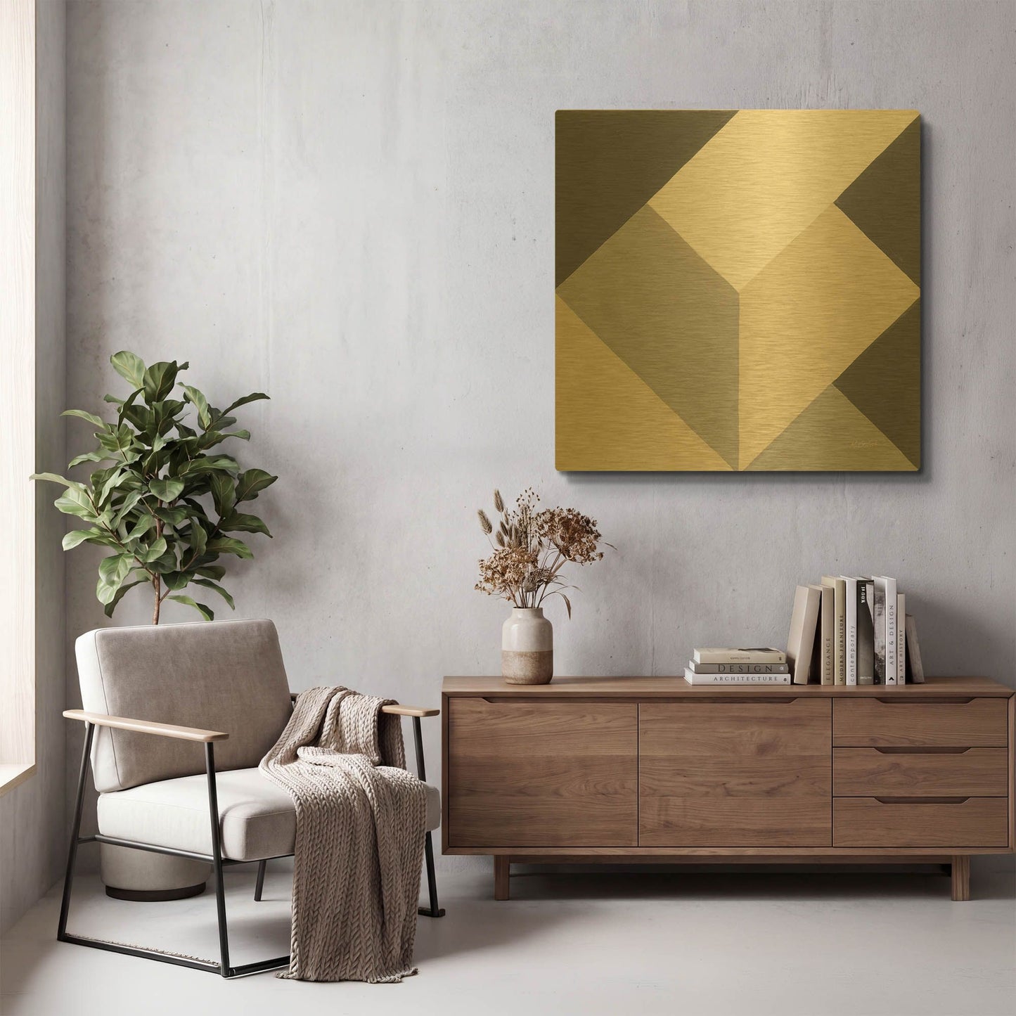 'Triangles I Neutral Crop' By Mike Schick Gold Metal Wall Art