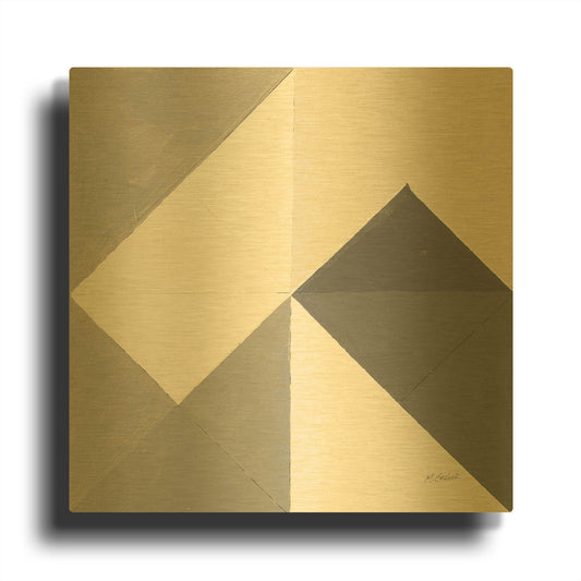 'Triangles IV Neutral Crop' By Mike Schick Gold Metal Wall Art