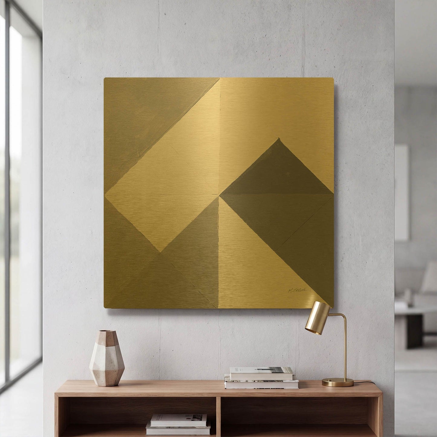 'Triangles IV Neutral Crop' By Mike Schick Gold Metal Wall Art
