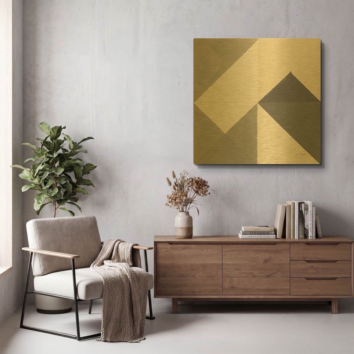 'Triangles IV Neutral Crop' By Mike Schick Gold Metal Wall Art