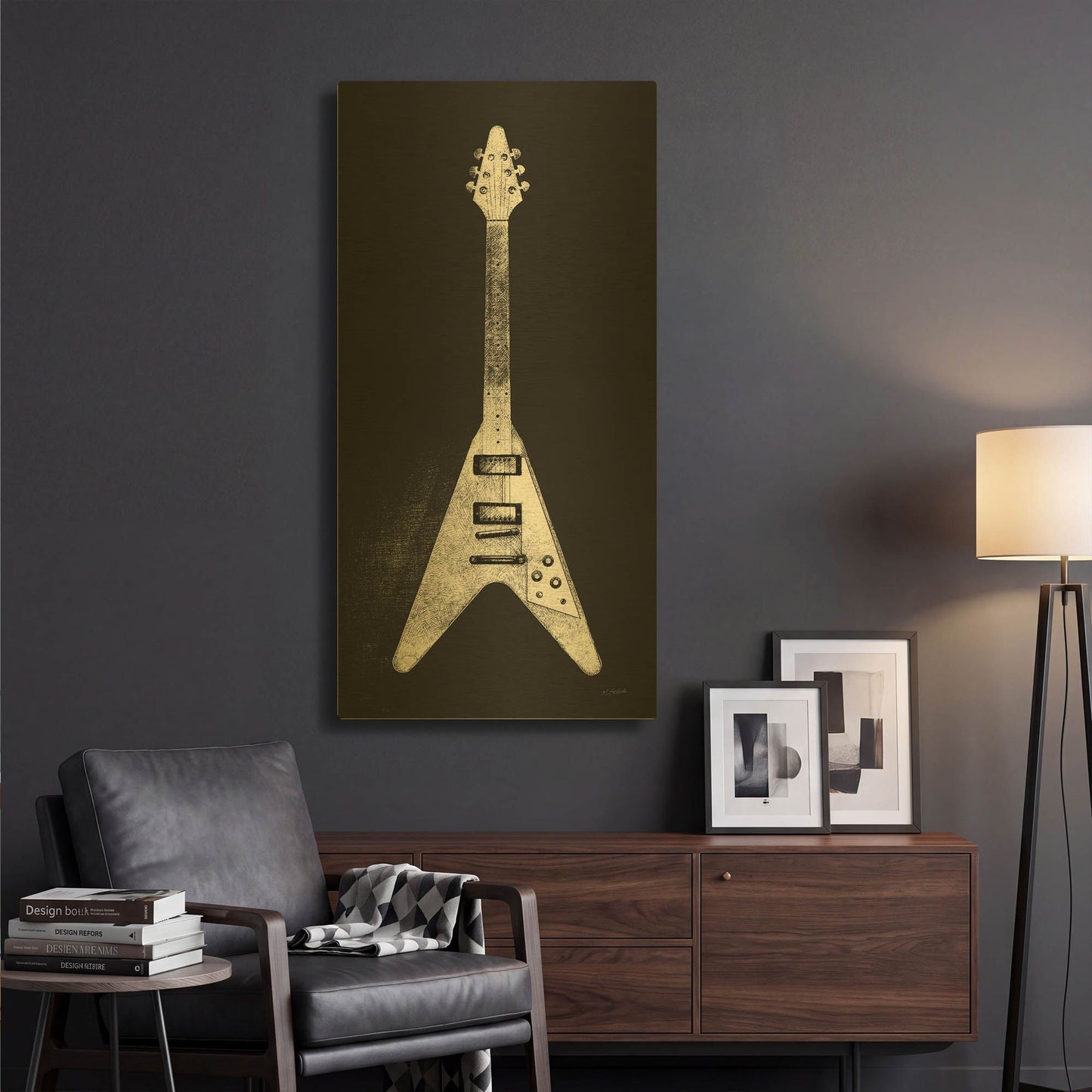 'Garage Band III Wb' By Mike Schick Gold Metal Wall Art