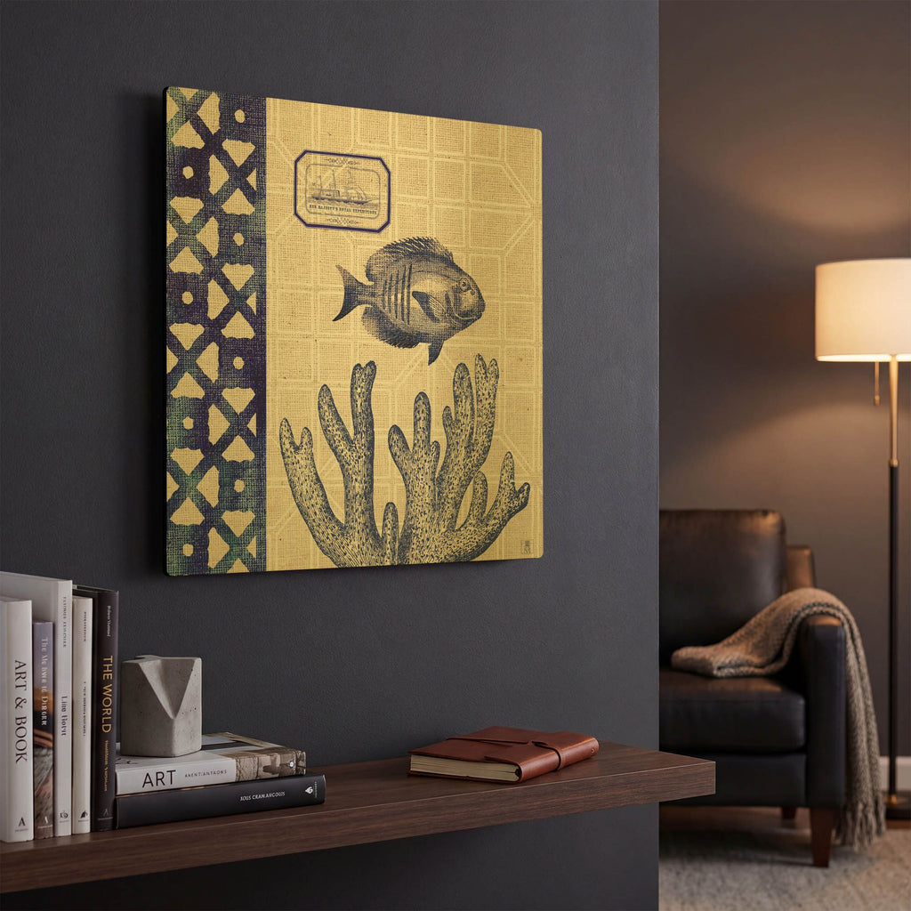 'Sea Shore Square I' By Studio Mousseau Gold Metal Wall Art