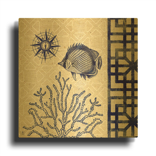 'Sea Shore Square II' By Studio Mousseau Gold Metal Wall Art