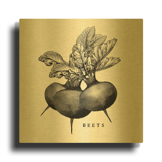 'Linen Vegetable BW Sketch Beets' By Studio Mousseau Gold Metal Wall Art
