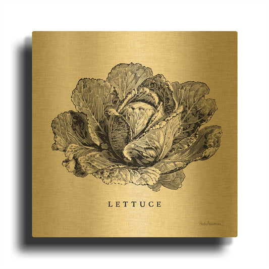 'Burlap Vegetable BW Sketch Lettuce' By Studio Mousseau Gold Metal Wall Art
