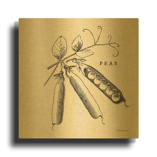'Burlap Vegetable BW Sketch Peas' By Studio Mousseau Gold Metal Wall Art