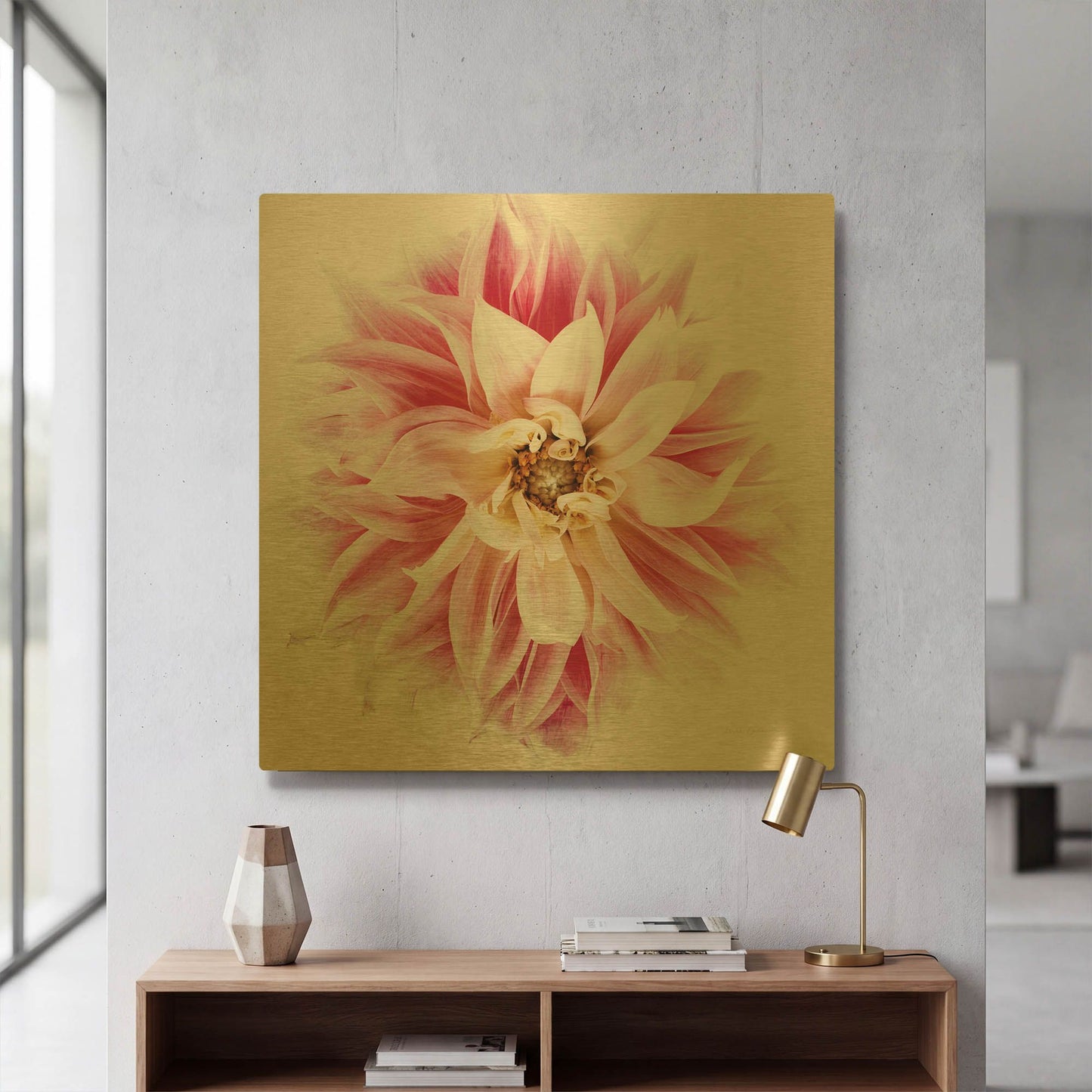 'Pink Dahlia' By Elise Catterall Gold Metal Wall Art