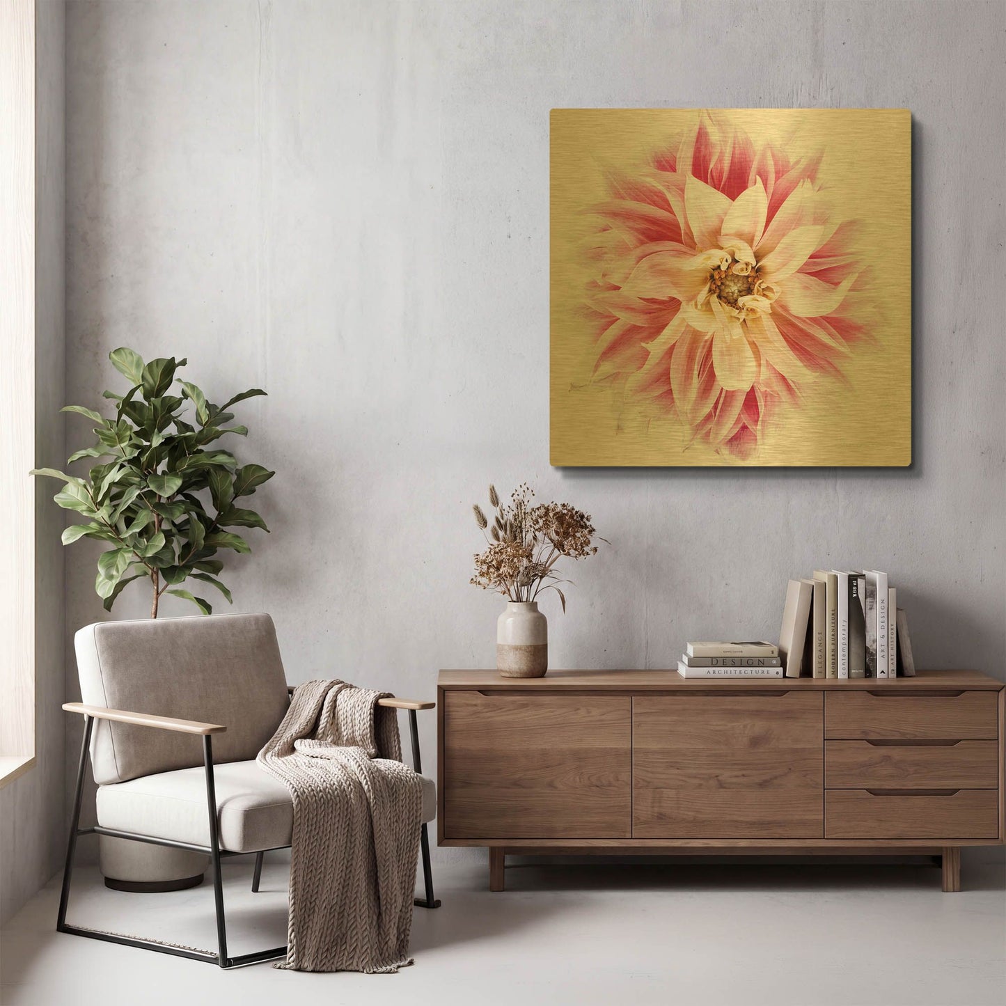 'Pink Dahlia' By Elise Catterall Gold Metal Wall Art