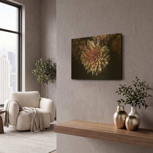 'Peach Dahlias' By Elise Catterall Gold Metal Wall Art