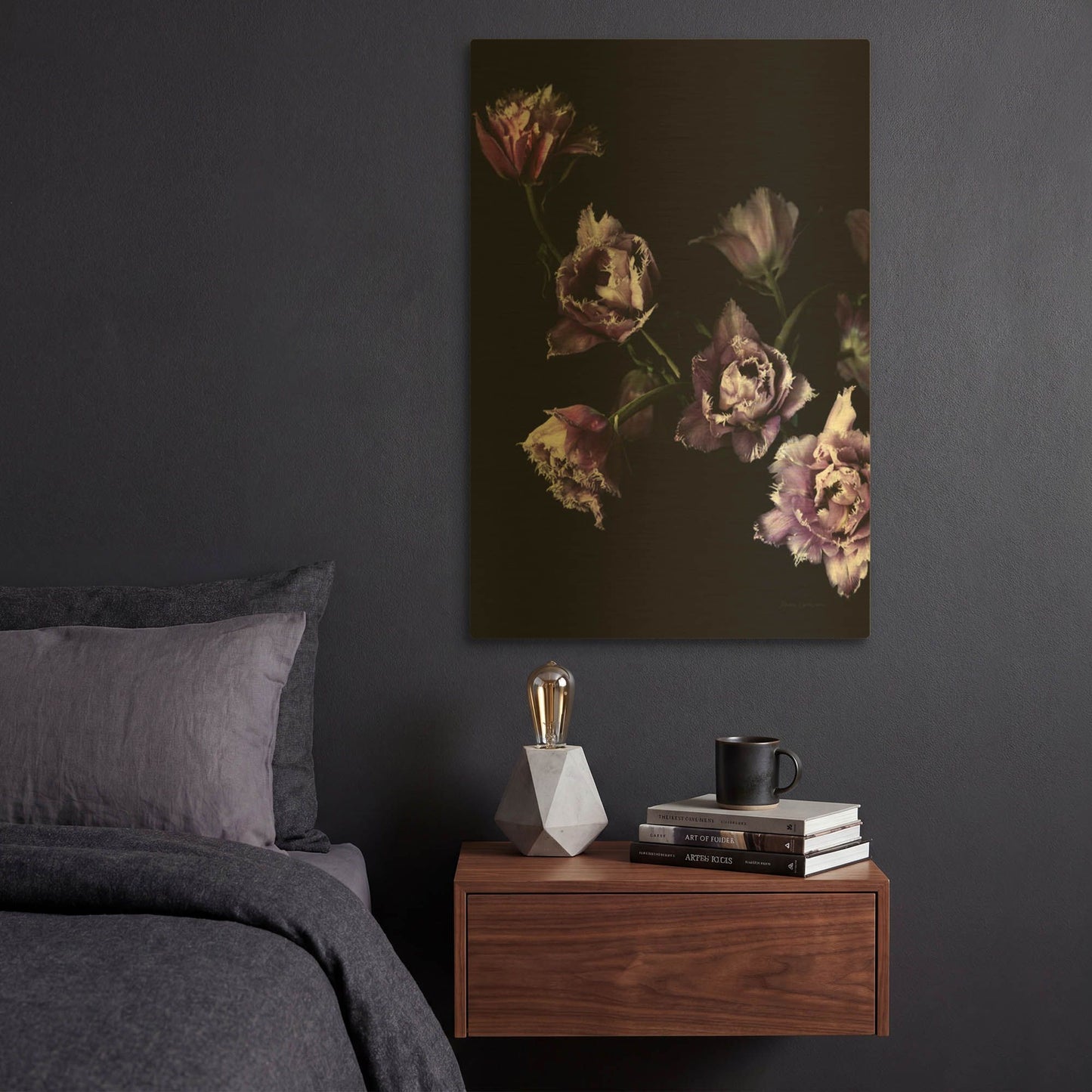 'Purple Fringed Tulips III' By Elise Catterall Gold Metal Wall Art