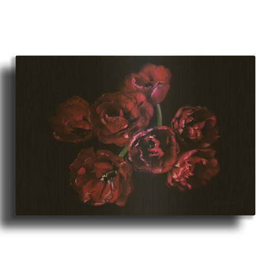 'Red Double Tulips' By Elise Catterall Gold Metal Wall Art