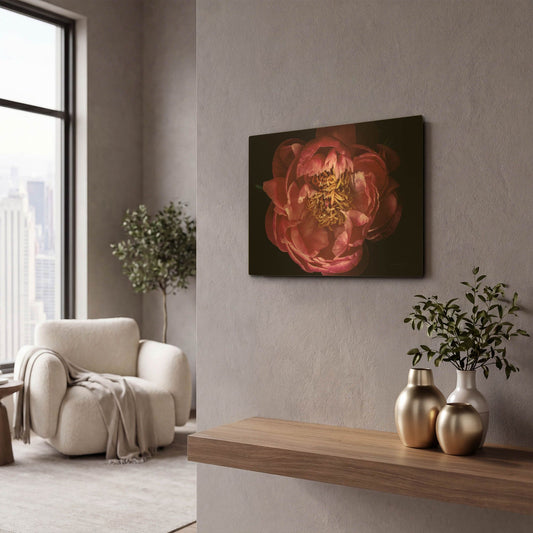 'Coral Peony' By Elise Catterall Gold Metal Wall Art