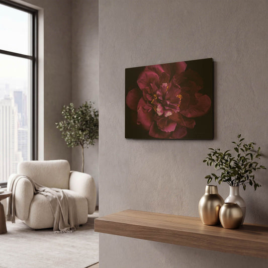 'Vivid Dark Peony' By Elise Catterall Gold Metal Wall Art