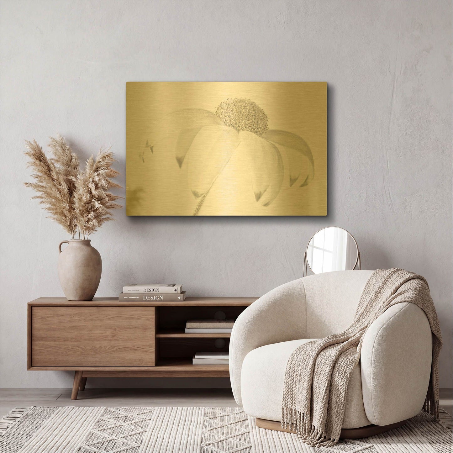 'Flannel Flower Neutral' By Elise Catterall Gold Metal Wall Art