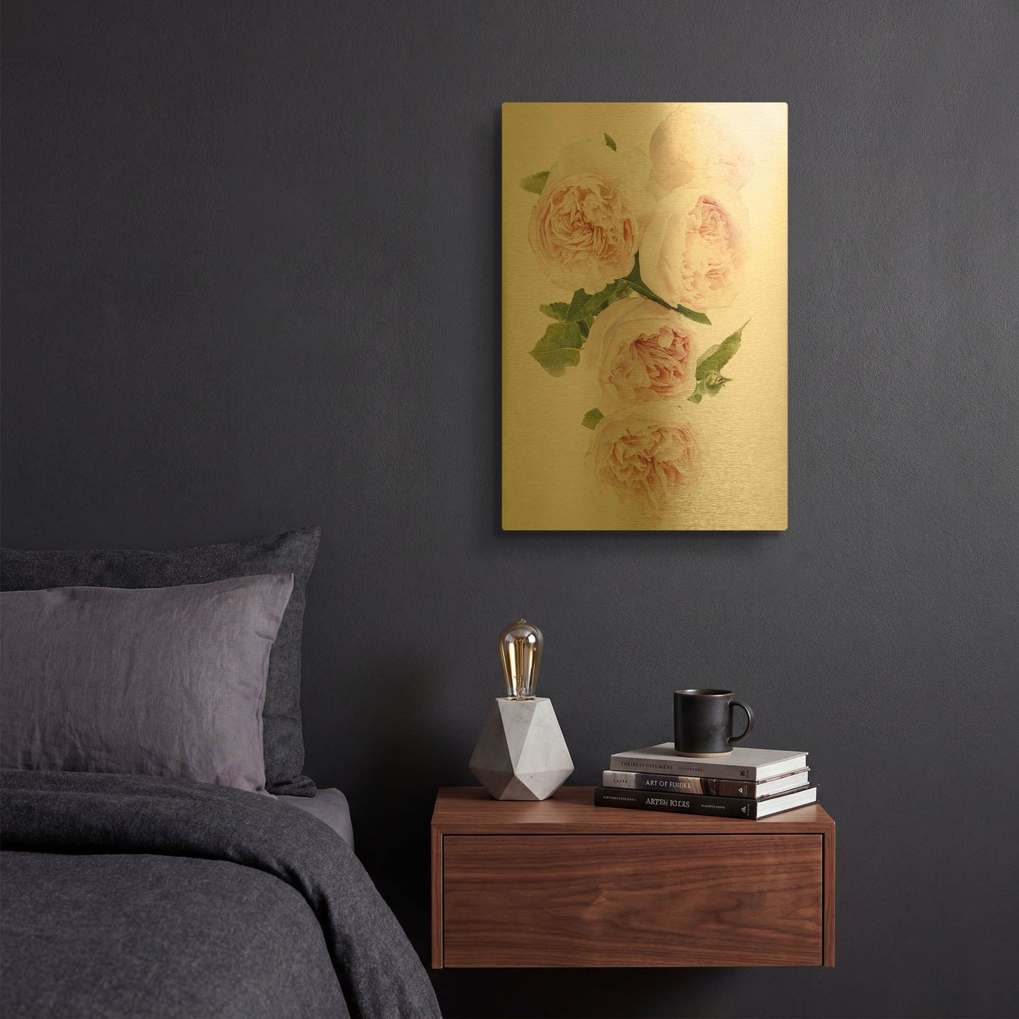 'David Austin Cascade' By Elise Catterall Gold Metal Wall Art