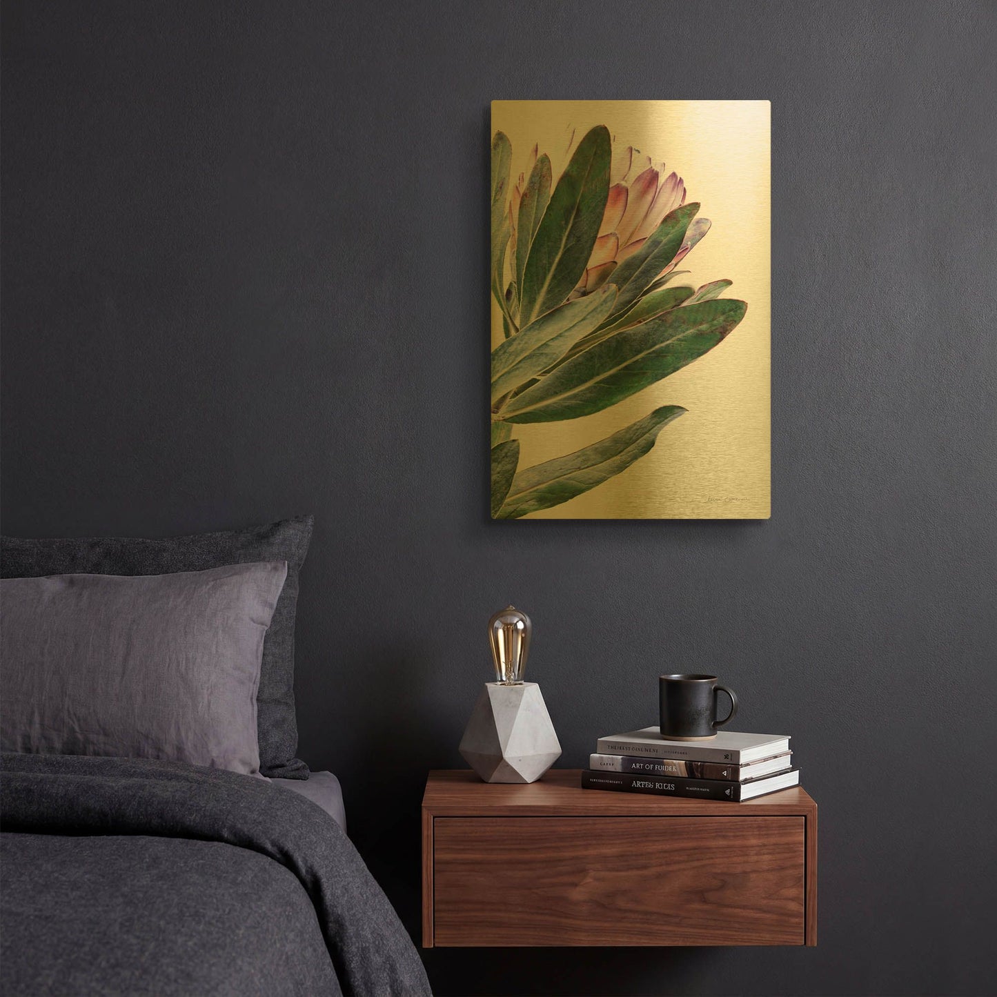 'Protea in Leaf' By Elise Catterall Gold Metal Wall Art