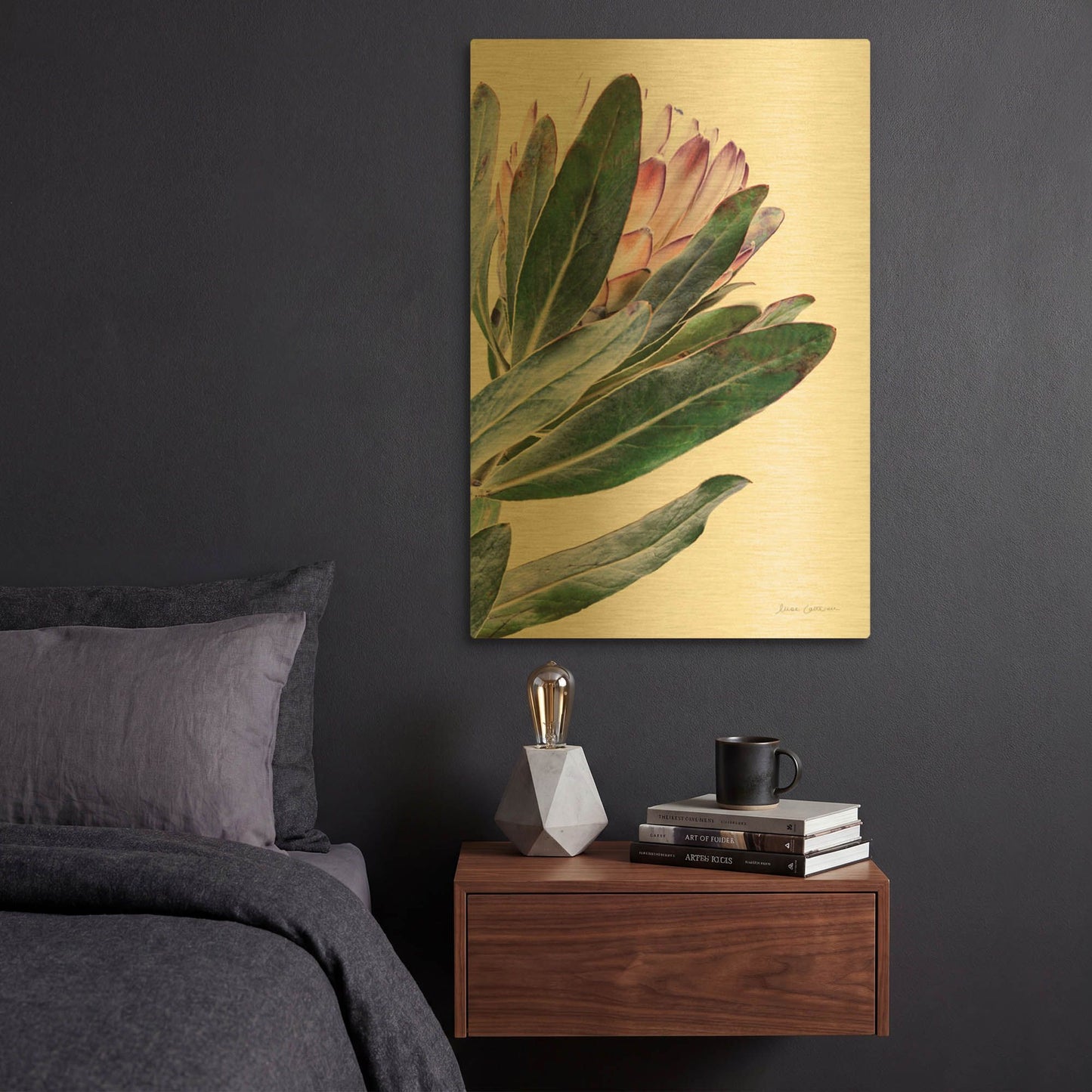 'Protea in Leaf' By Elise Catterall Gold Metal Wall Art