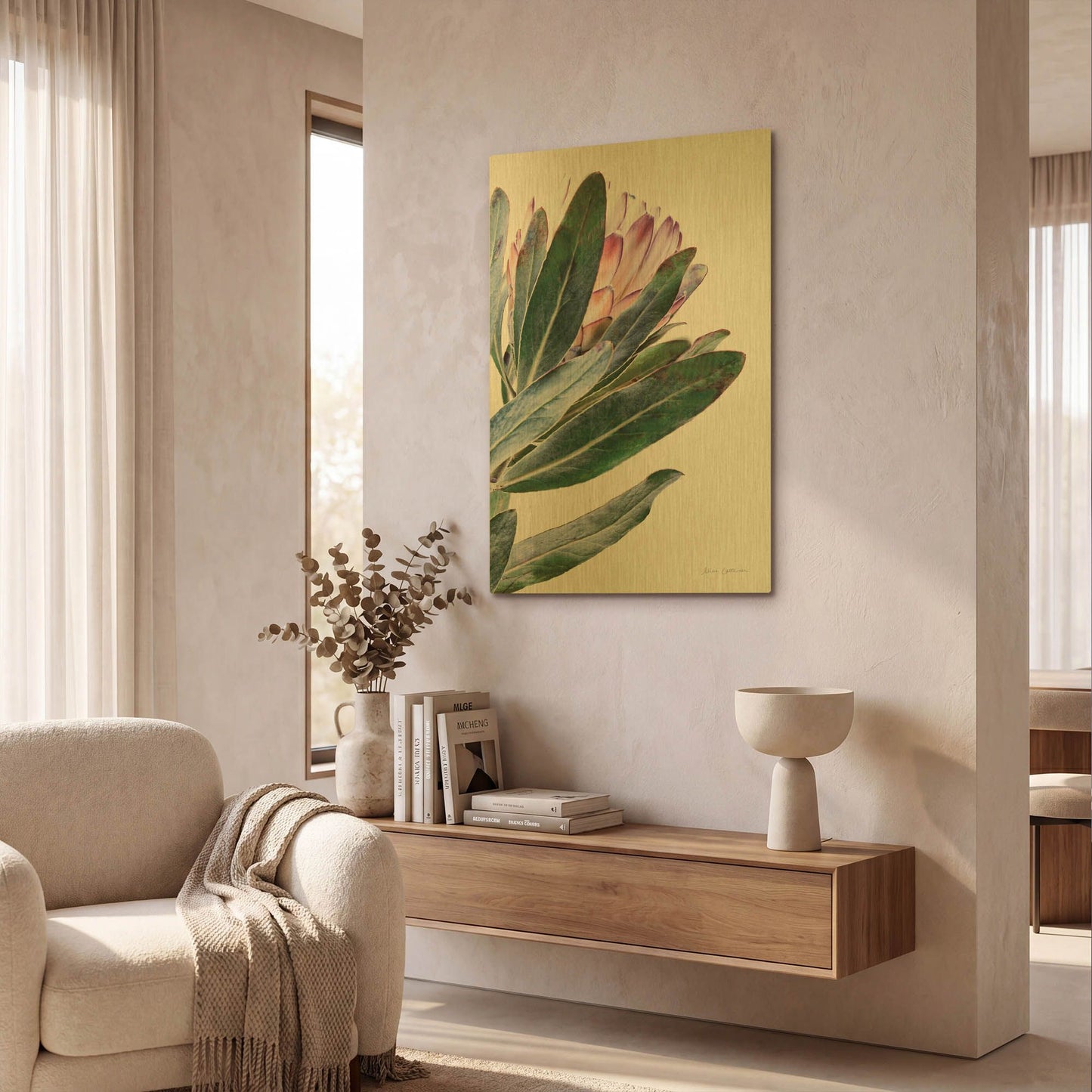 'Protea in Leaf' By Elise Catterall Gold Metal Wall Art