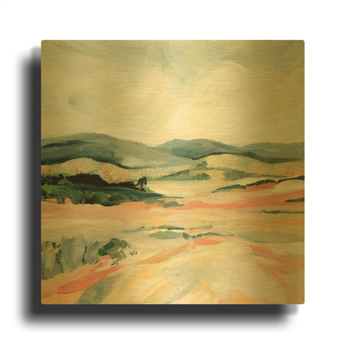'Vermillion Landscape I' By Katrina Pete Gold Metal Wall Art