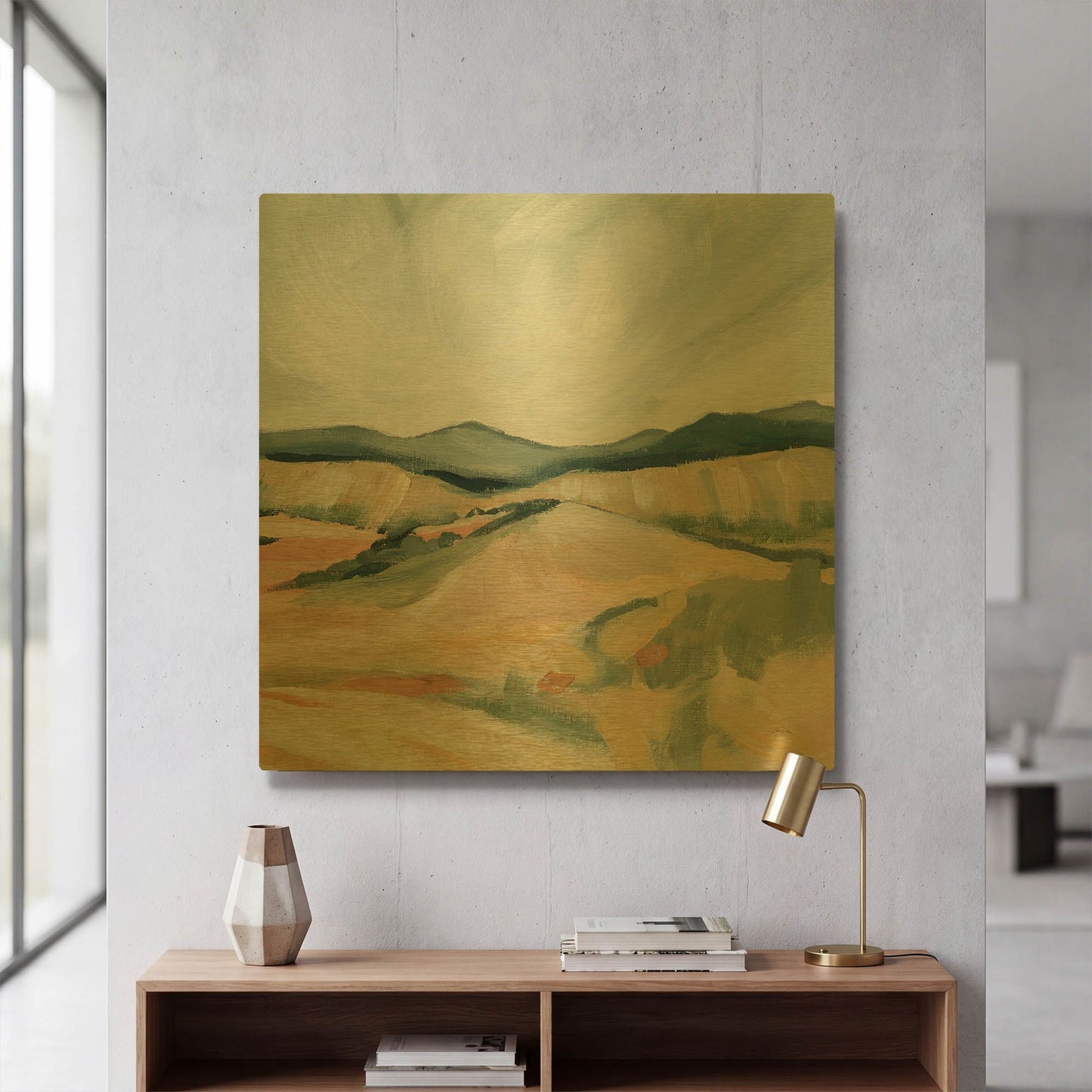 'Vermillion Landscape II' By Katrina Pete Gold Metal Wall Art