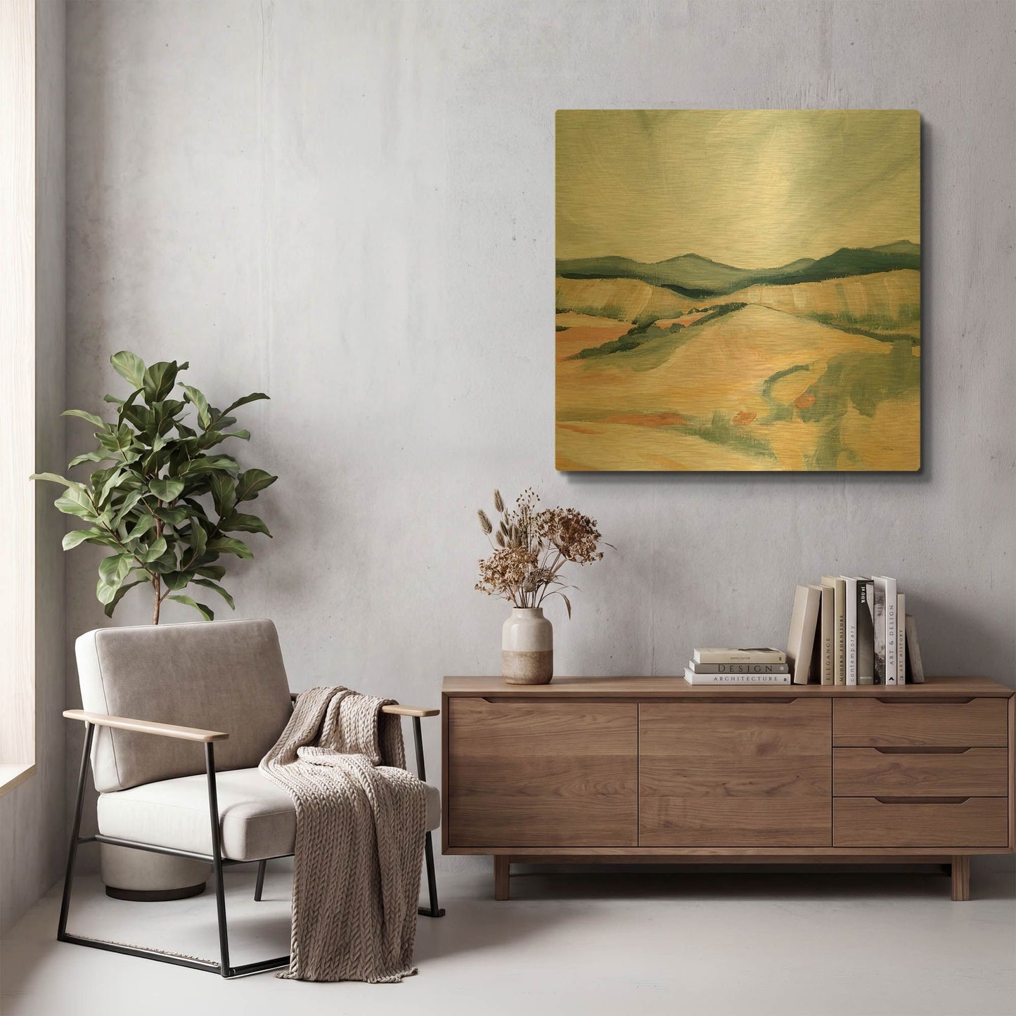 'Vermillion Landscape II' By Katrina Pete Gold Metal Wall Art