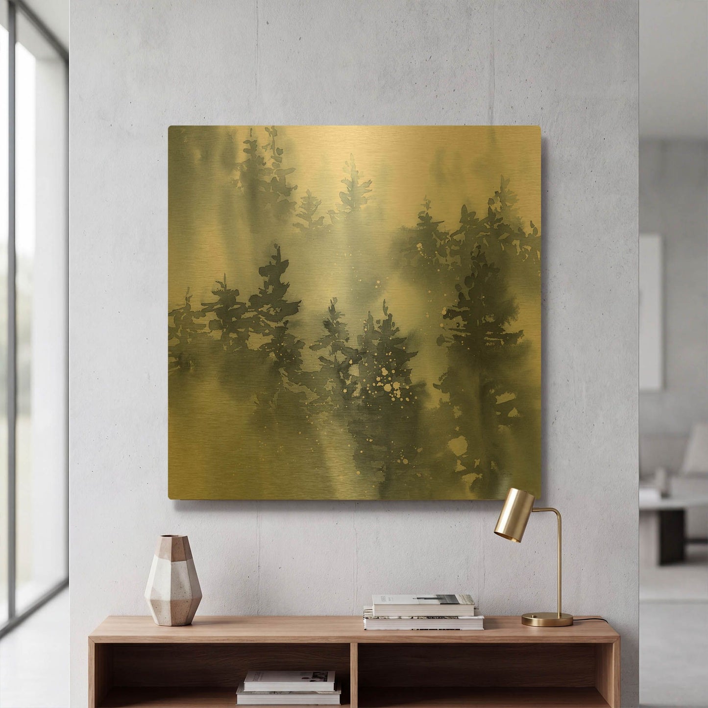 'Misty Forest I' By Katrina Pete Gold Metal Wall Art