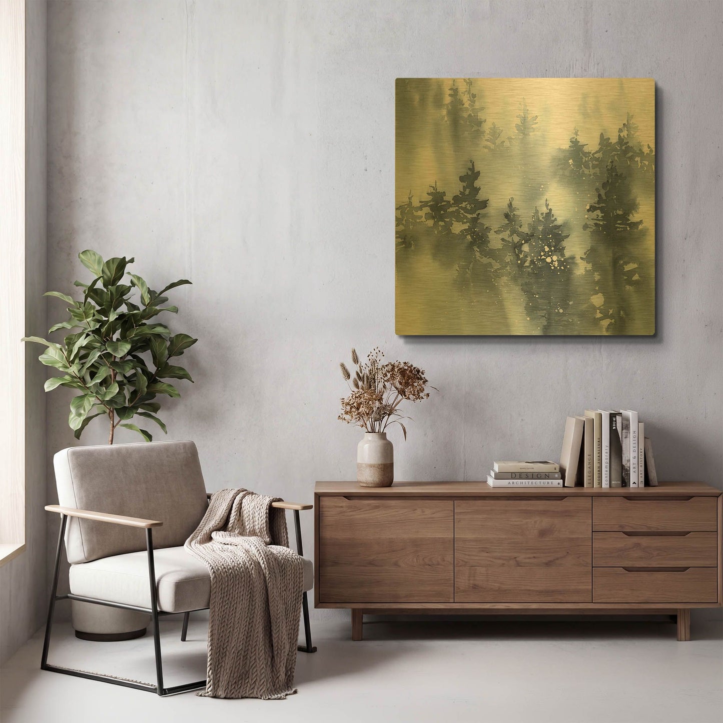 'Misty Forest I' By Katrina Pete Gold Metal Wall Art