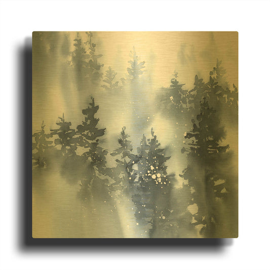 'Misty Forest I' By Katrina Pete Gold Metal Wall Art
