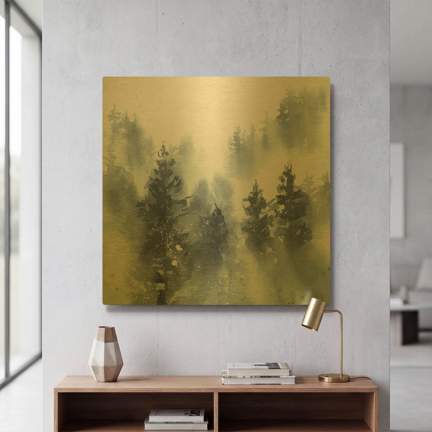 'Misty Forest II' By Katrina Pete Gold Metal Wall Art