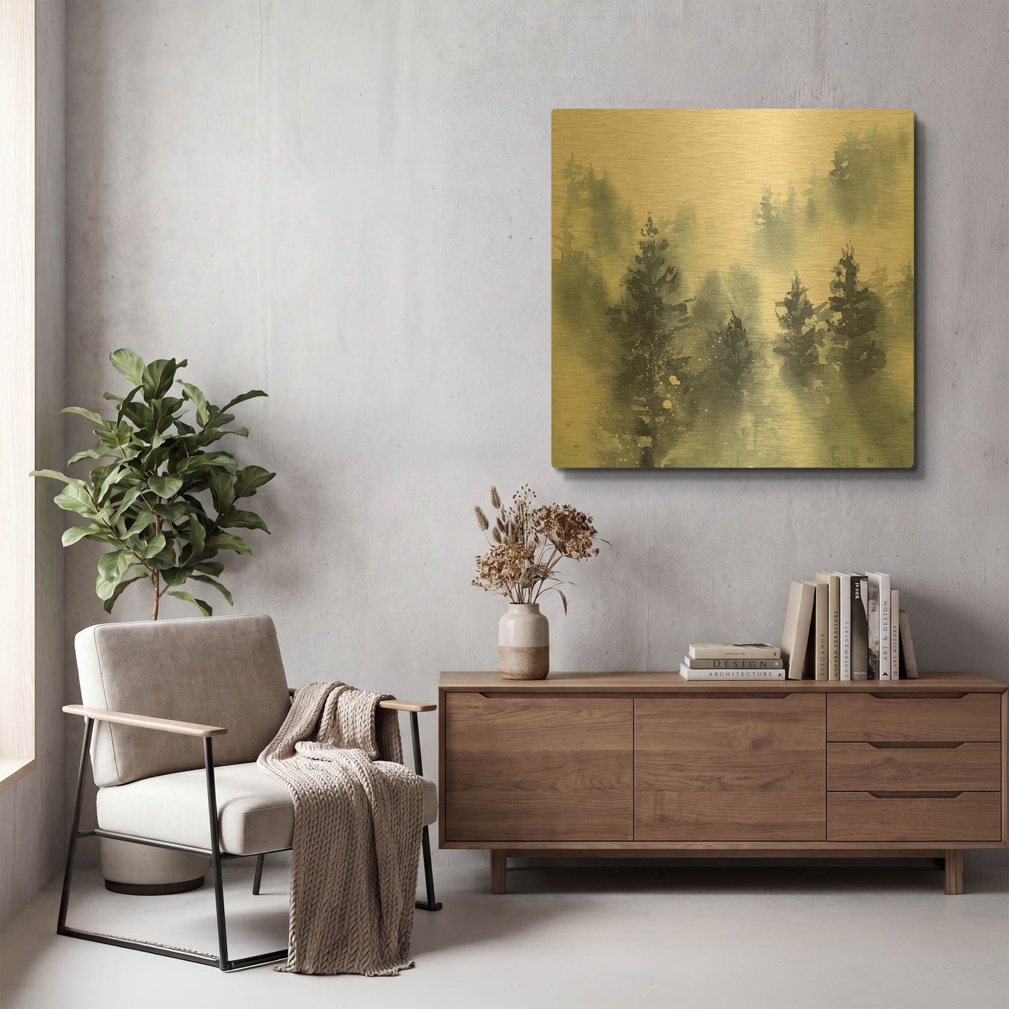 'Misty Forest II' By Katrina Pete Gold Metal Wall Art