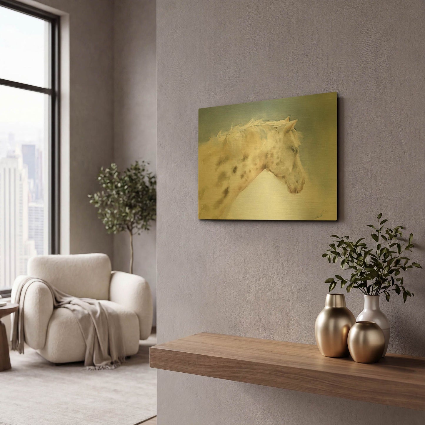 'Dapple Gray Horse' By Katrina Pete Gold Metal Wall Art