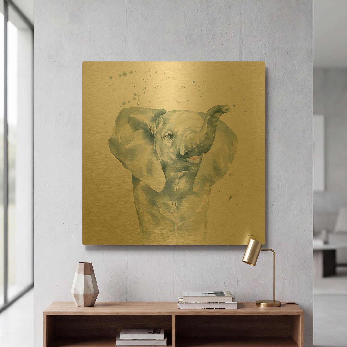 'Baby Elephant' By Katrina Pete Gold Metal Wall Art