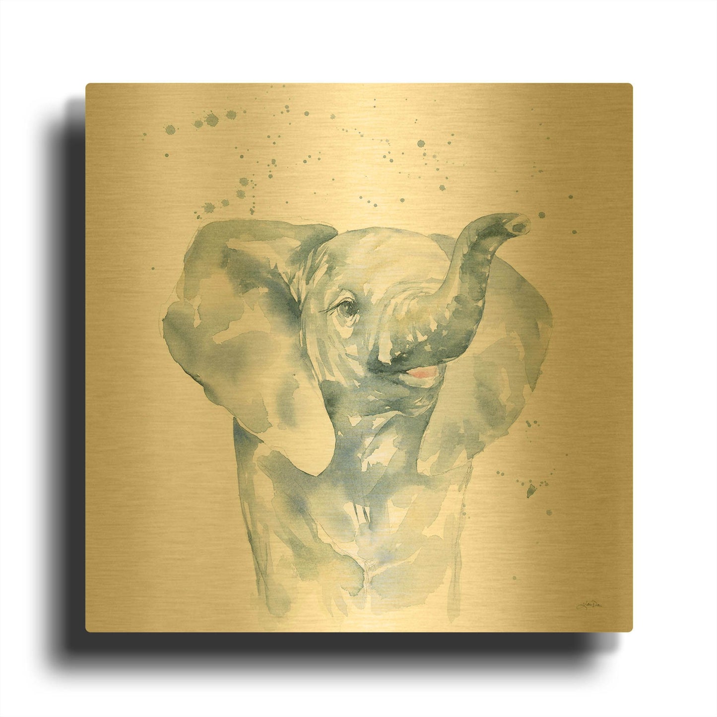 'Baby Elephant' By Katrina Pete Gold Metal Wall Art