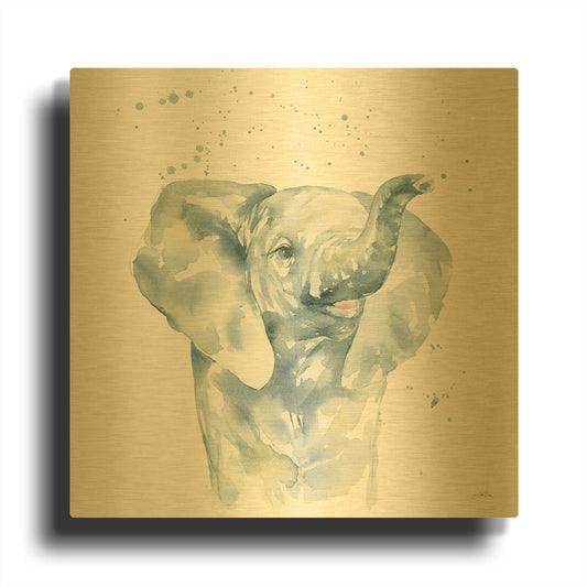'Baby Elephant' By Katrina Pete Gold Metal Wall Art