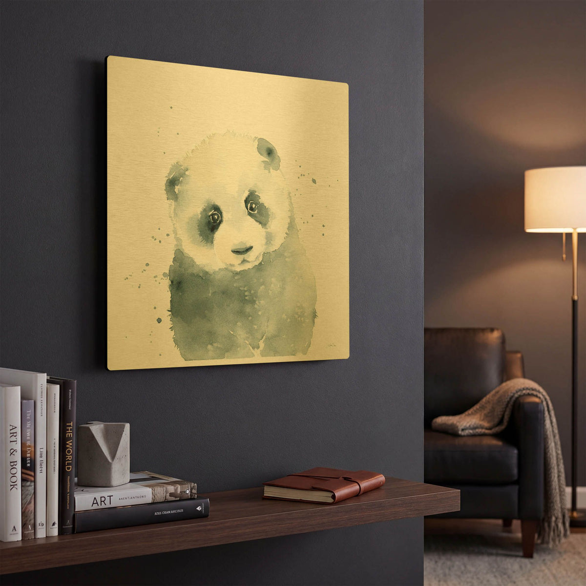 'Panda Cub' By Katrina Pete Gold Metal Wall Art