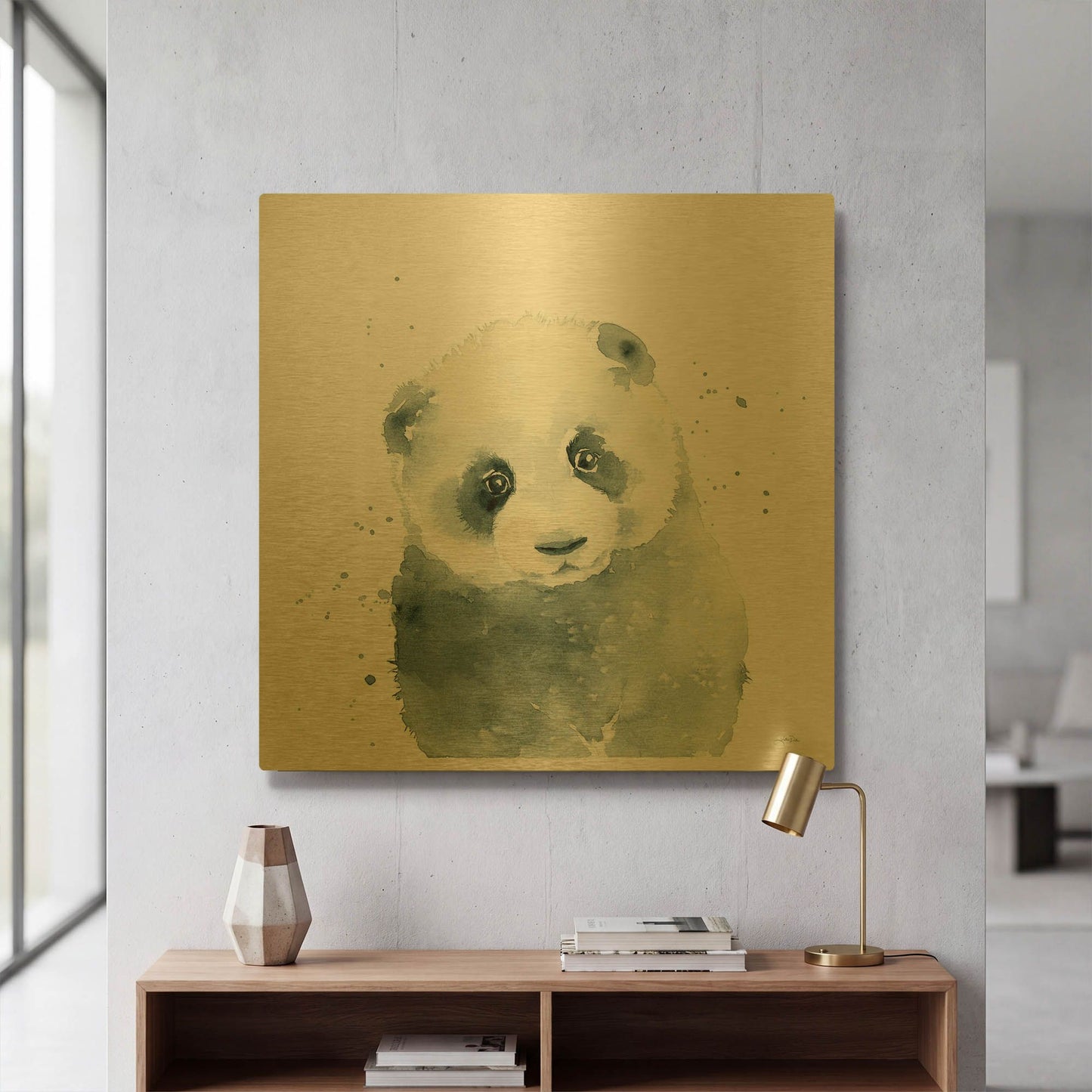 'Panda Cub' By Katrina Pete Gold Metal Wall Art