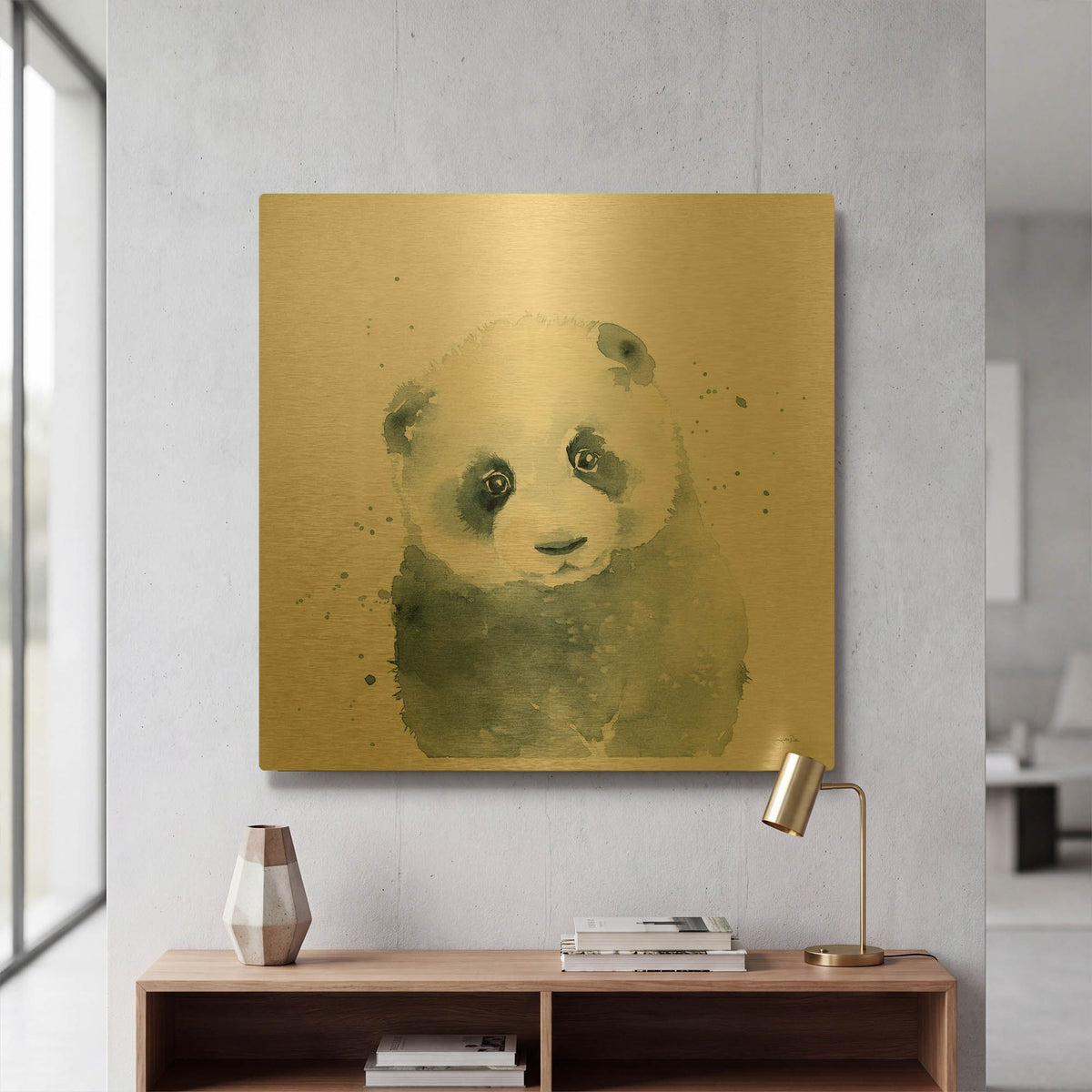 'Panda Cub' By Katrina Pete Gold Metal Wall Art